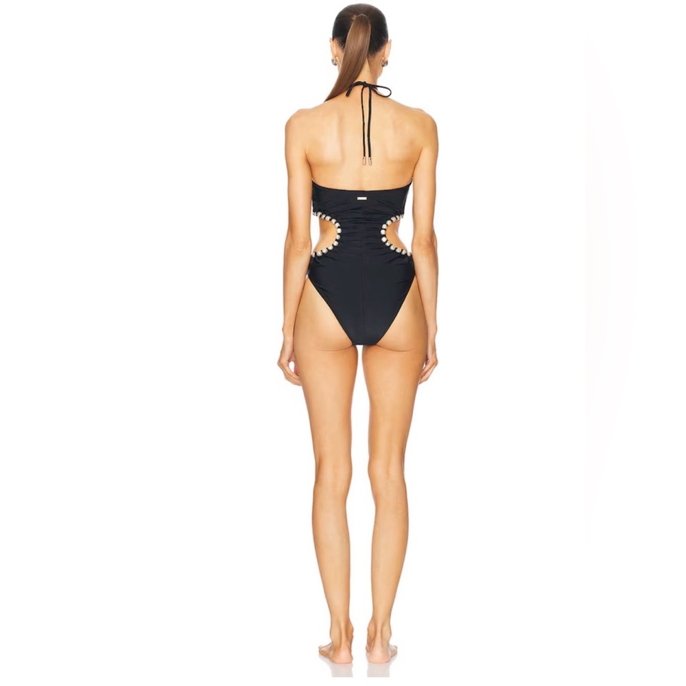 CULT GAIA Sibel One Piece Swimsuit Black Halter with Pearl Details Small - Picture 6 of 11